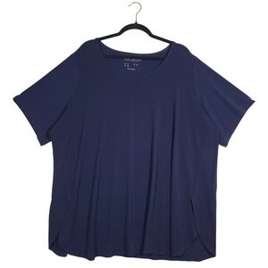 Susan Graver Modern Essentials Liquid Knit Tunic Top 3X Navy Short Sleeve Slinky